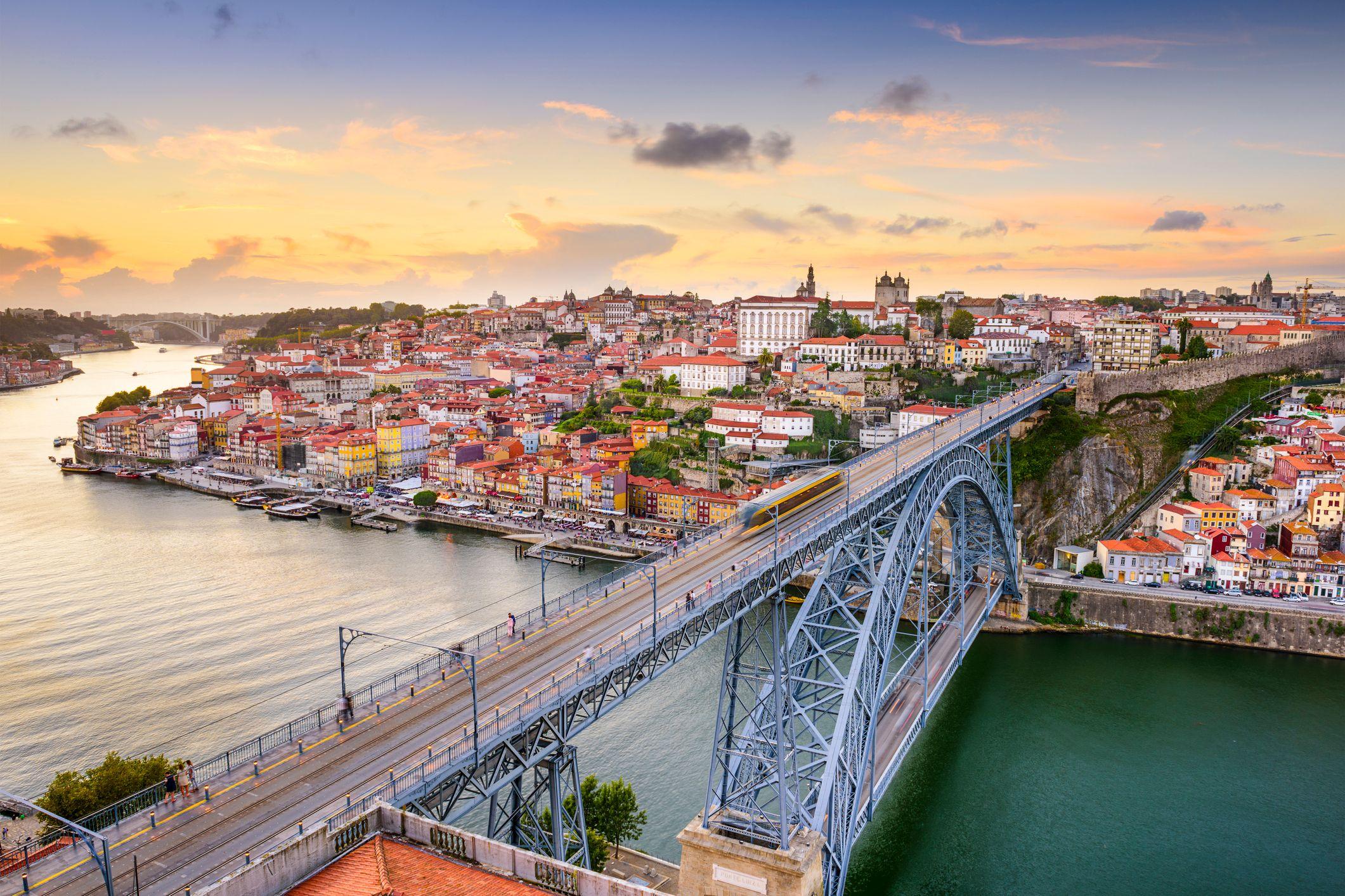 Birds-view of Dom Luís I Bridge in Porto Portugal